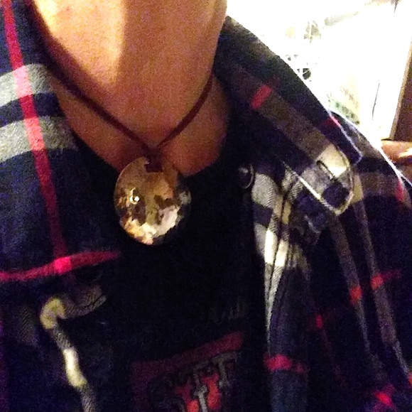 Silver 925 Mexico hammered disc choker necklace on rawhide strap. Sm neck - Picture 8 of 11